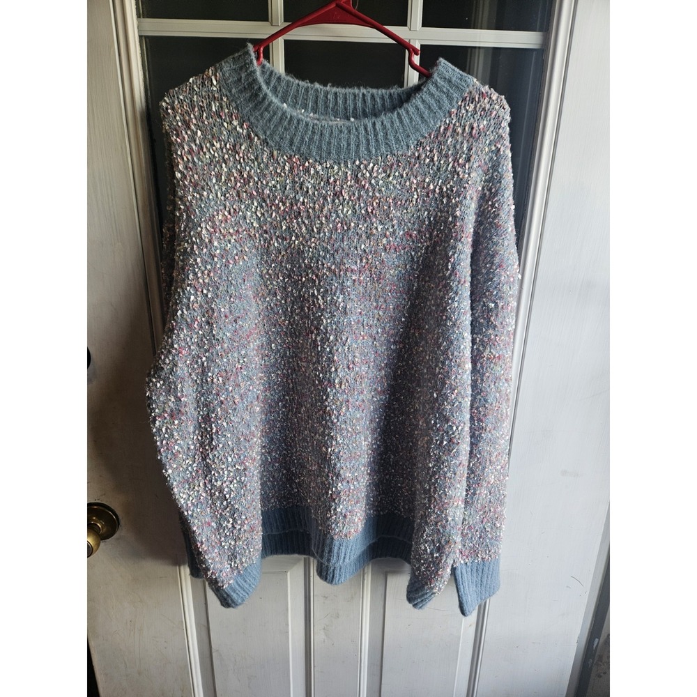 Entro Confetti Knit Oversized Sweater Blue Multicolor Stretchy Large